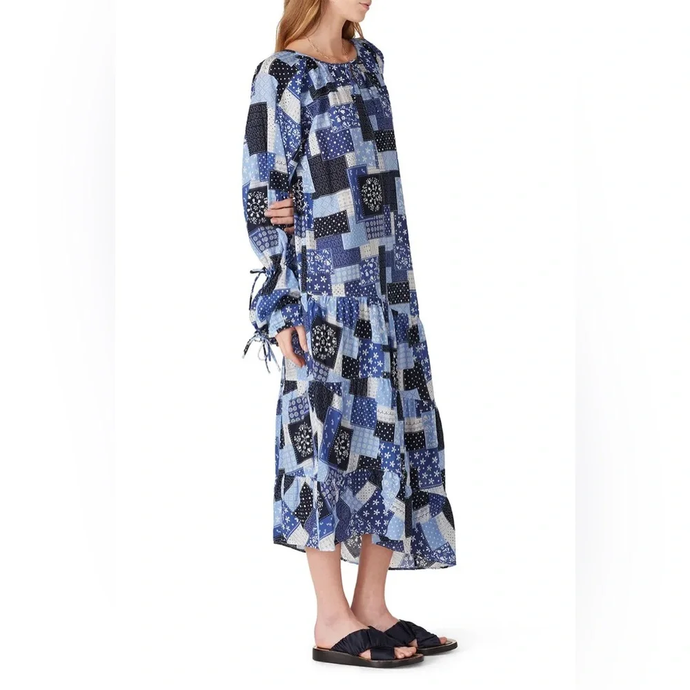Malene Birger Amily Printed Patchwork Blue Midi Dress - Picture 5 of 14